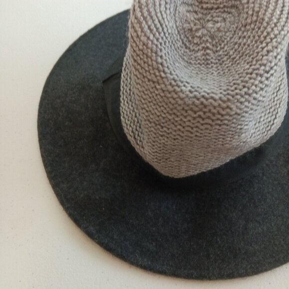 Hinge Knitted 100% Wool Fedora Hat Gray Black One Size Casual Boho Chic